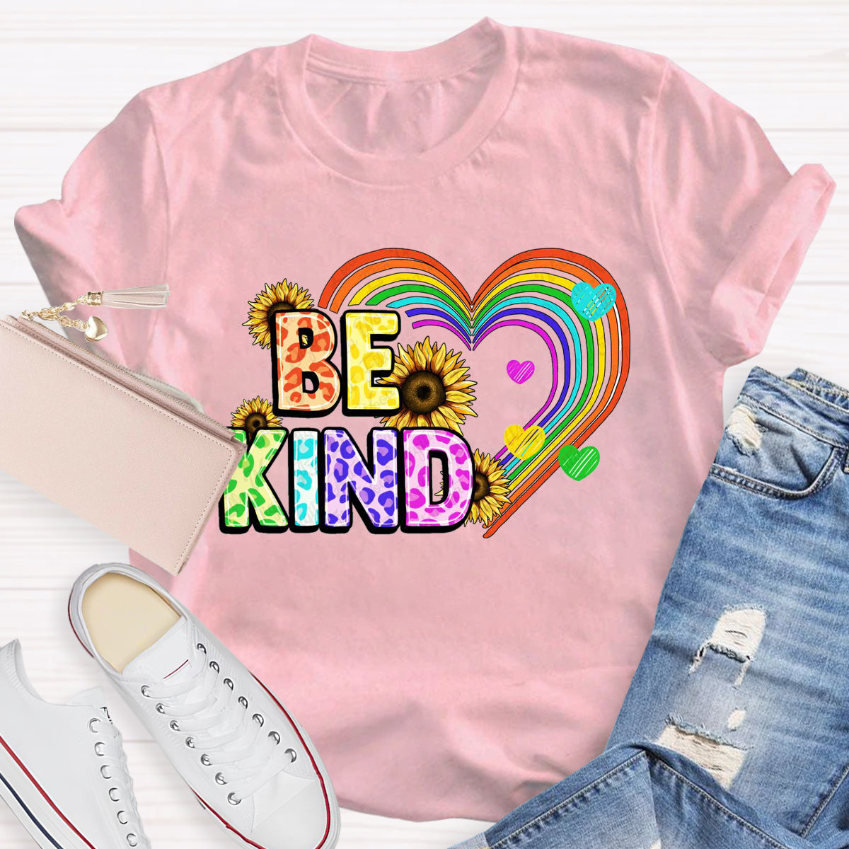 Be Kind Rainbow Sunflower Teacher T-Shirt