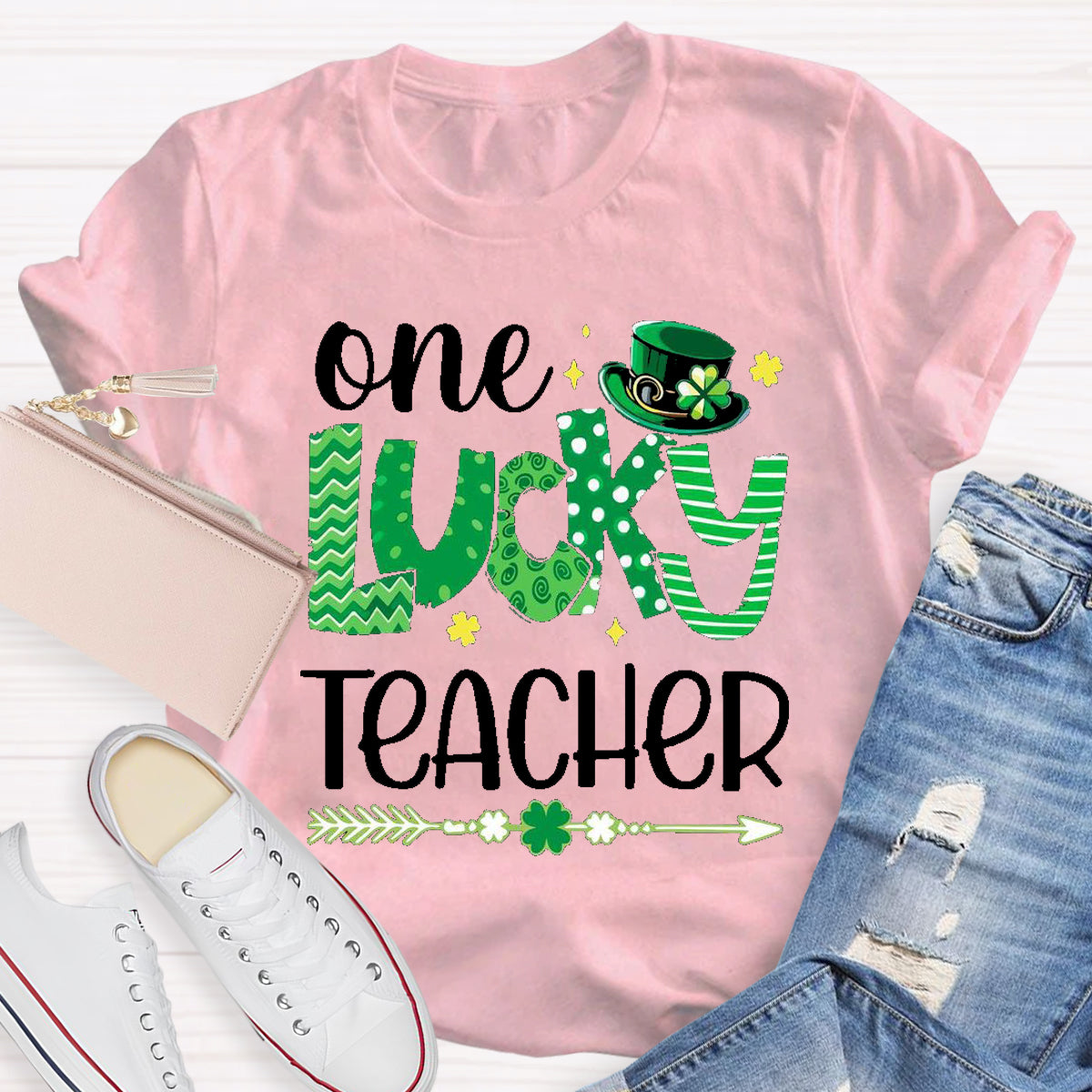 One Lucky Teacher Green Hat T-Shirt