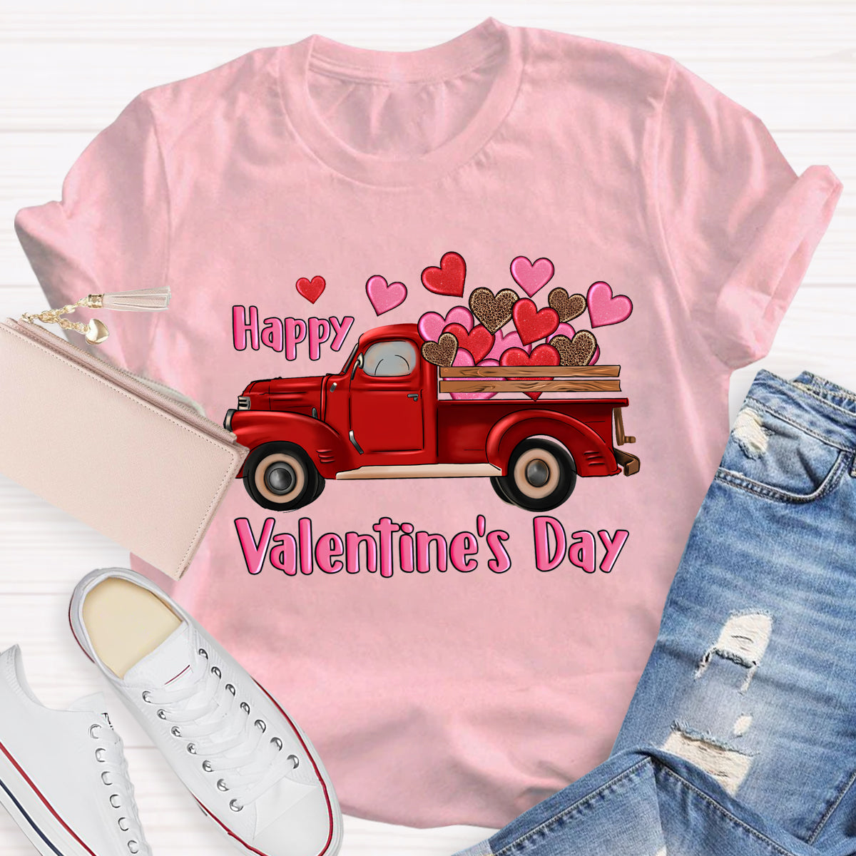 Happy Valentine's Day Truck Hearts T-Shirt