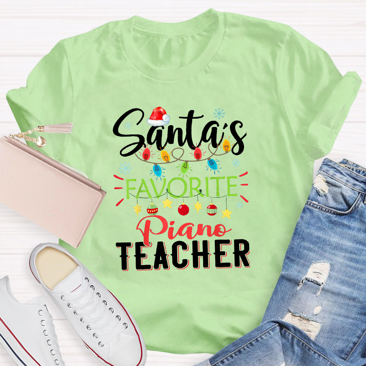 Personalized Subject Santa's Favorite Piano Teacher T-Shirt