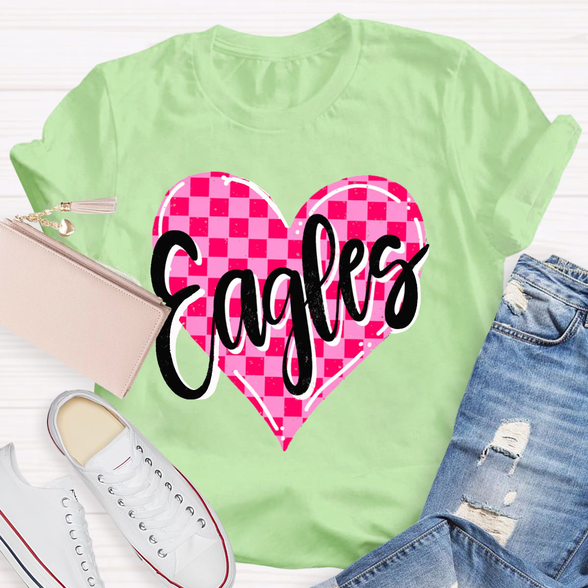 Personalized Mascot Pink Heart Teacher T-Shirt