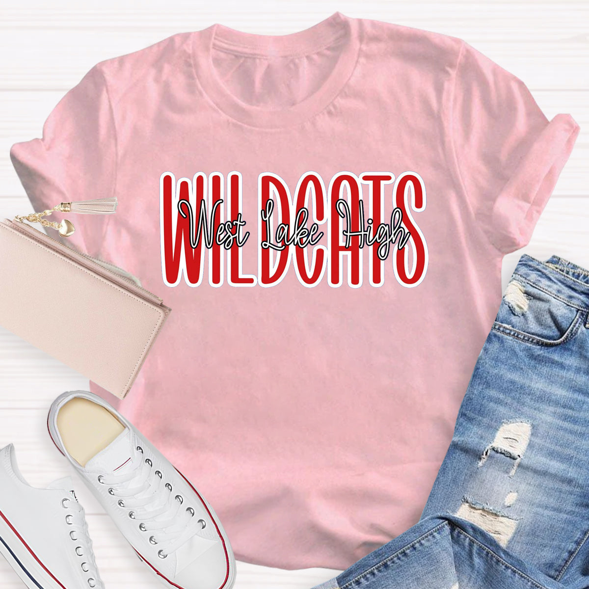 Personalized Mascot And School Name Red Printed T-Shirt