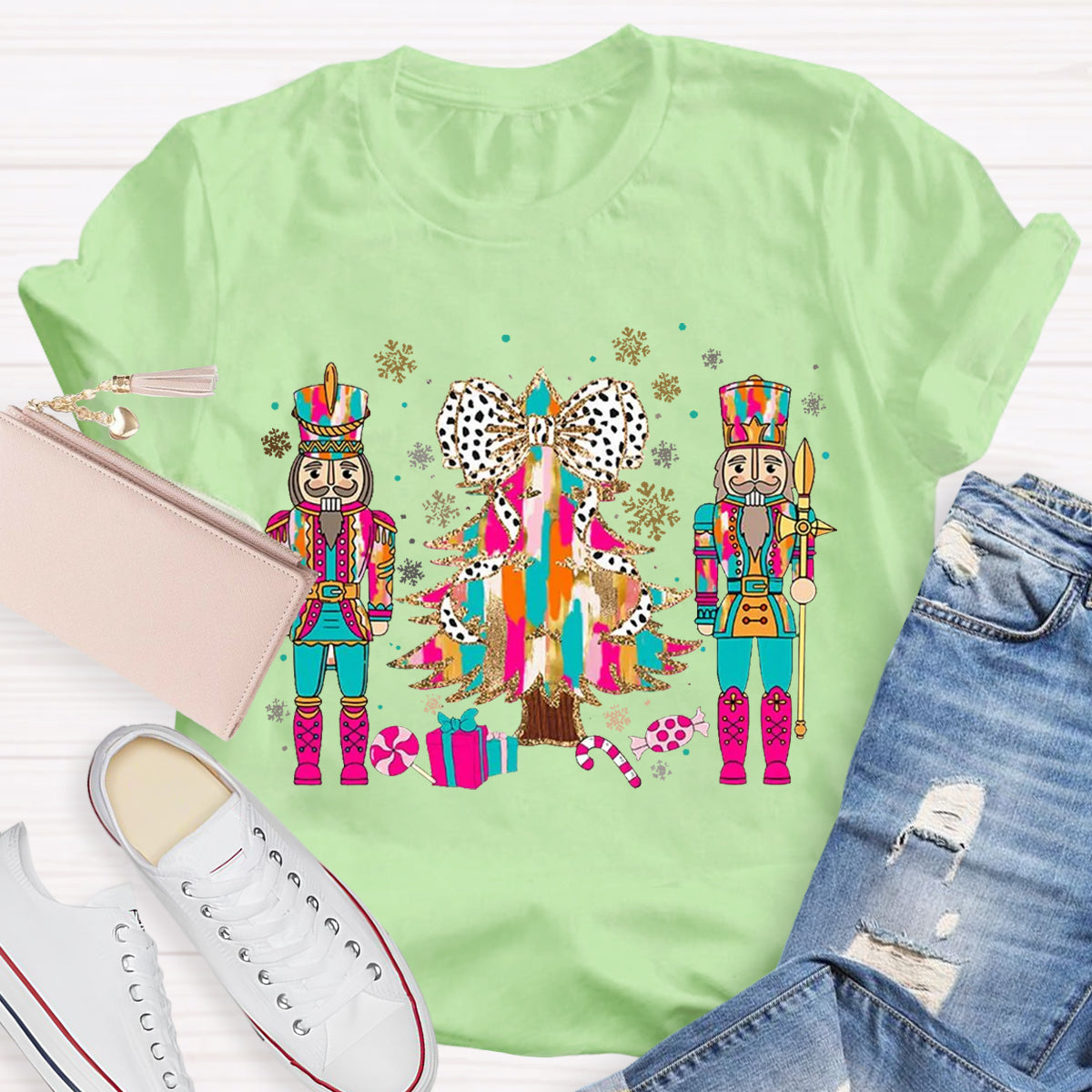 Nutcracker Christmas Tree Graphic Teacher T-Shirt