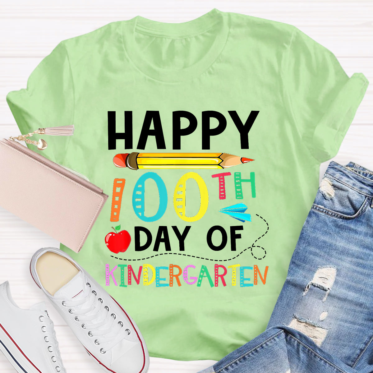 Happy 100th Day of Kindergarten Apple Pencil T-Shirt