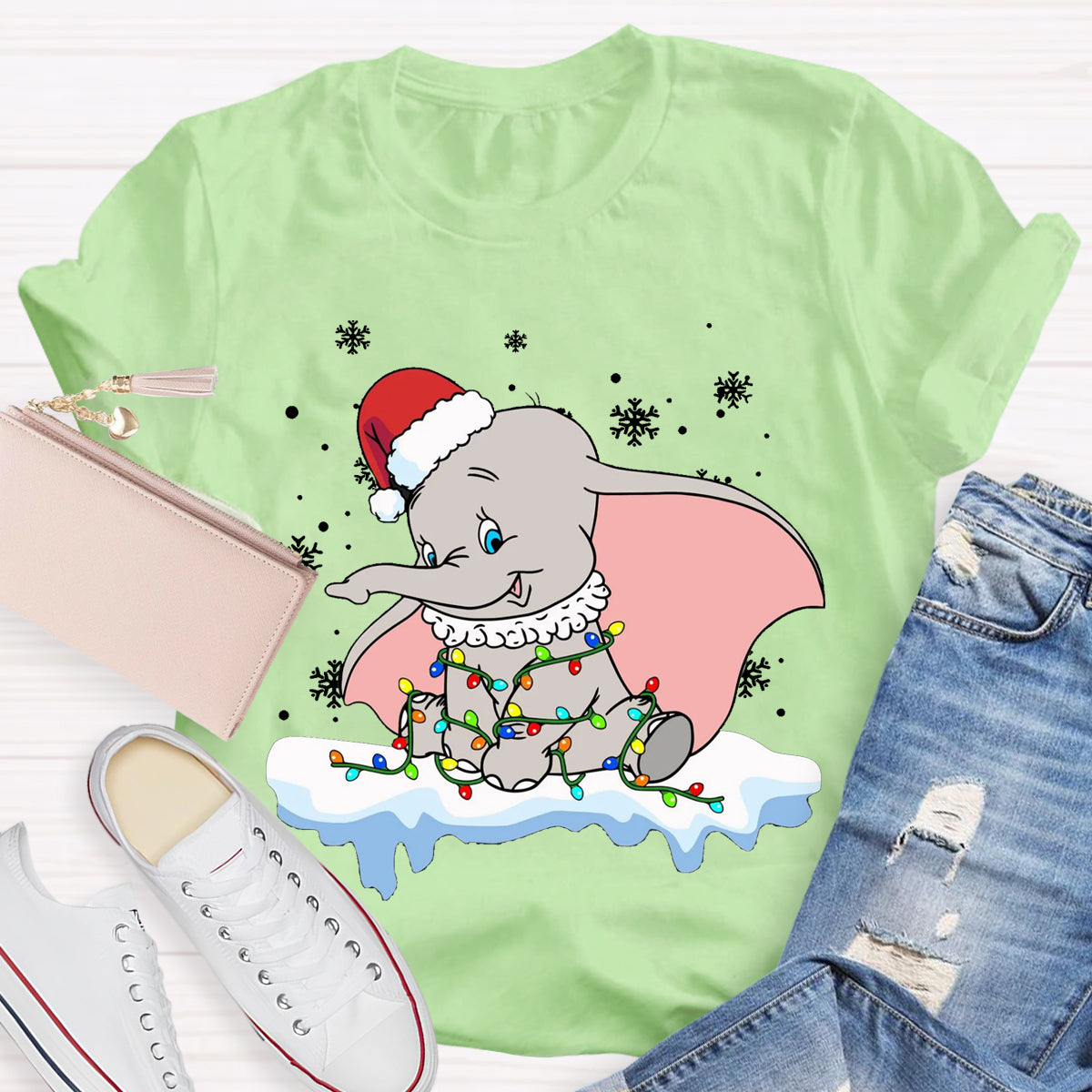 Cute Dumbo Flying Elephant Christmas T-Shirt