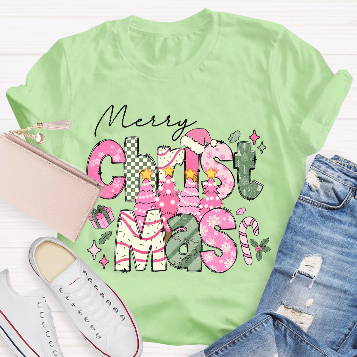 Merry Christmas Vibes Teacher T-Shirt