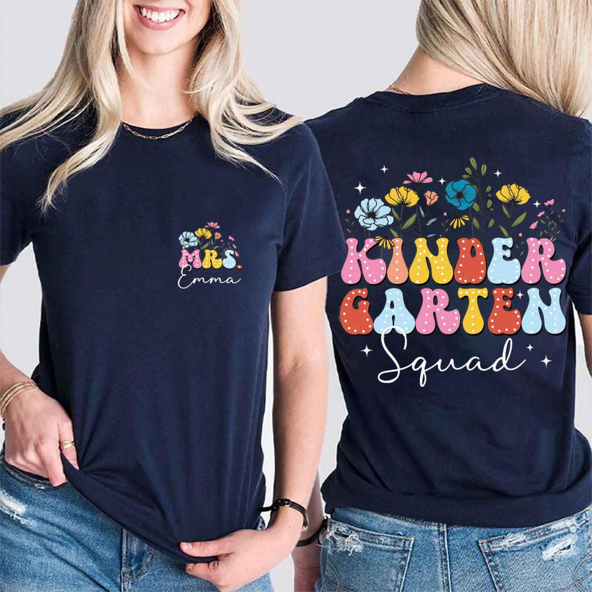 Personalized Name Kinder Garten Squad Double Printed T-shirt