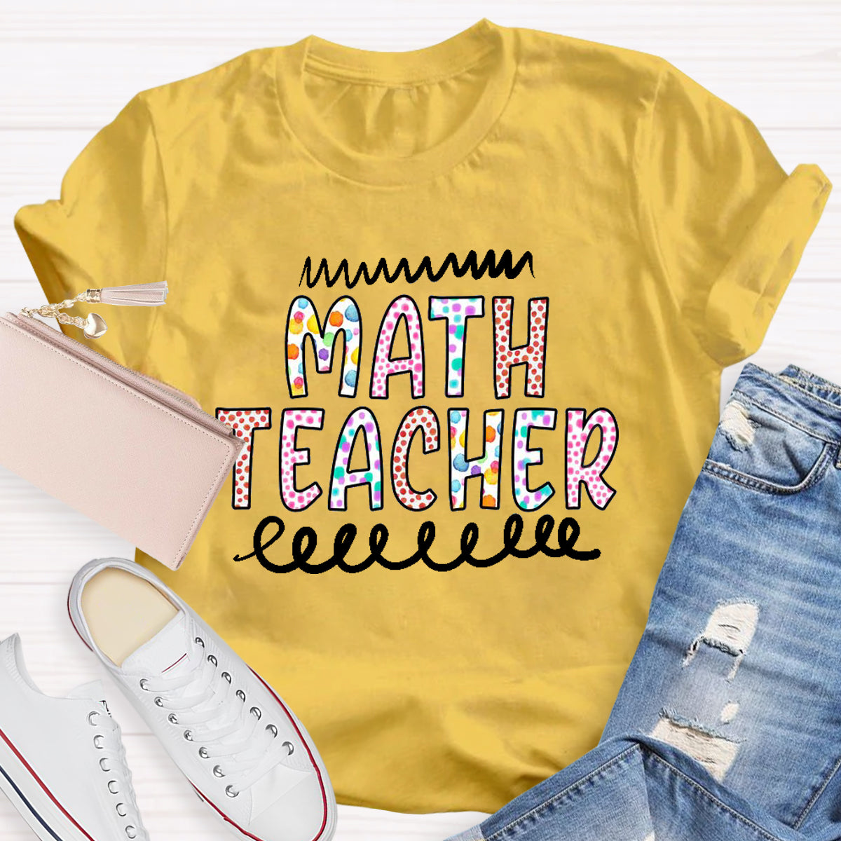 Colorful Polka Dot Design Math Teacher T-Shirt