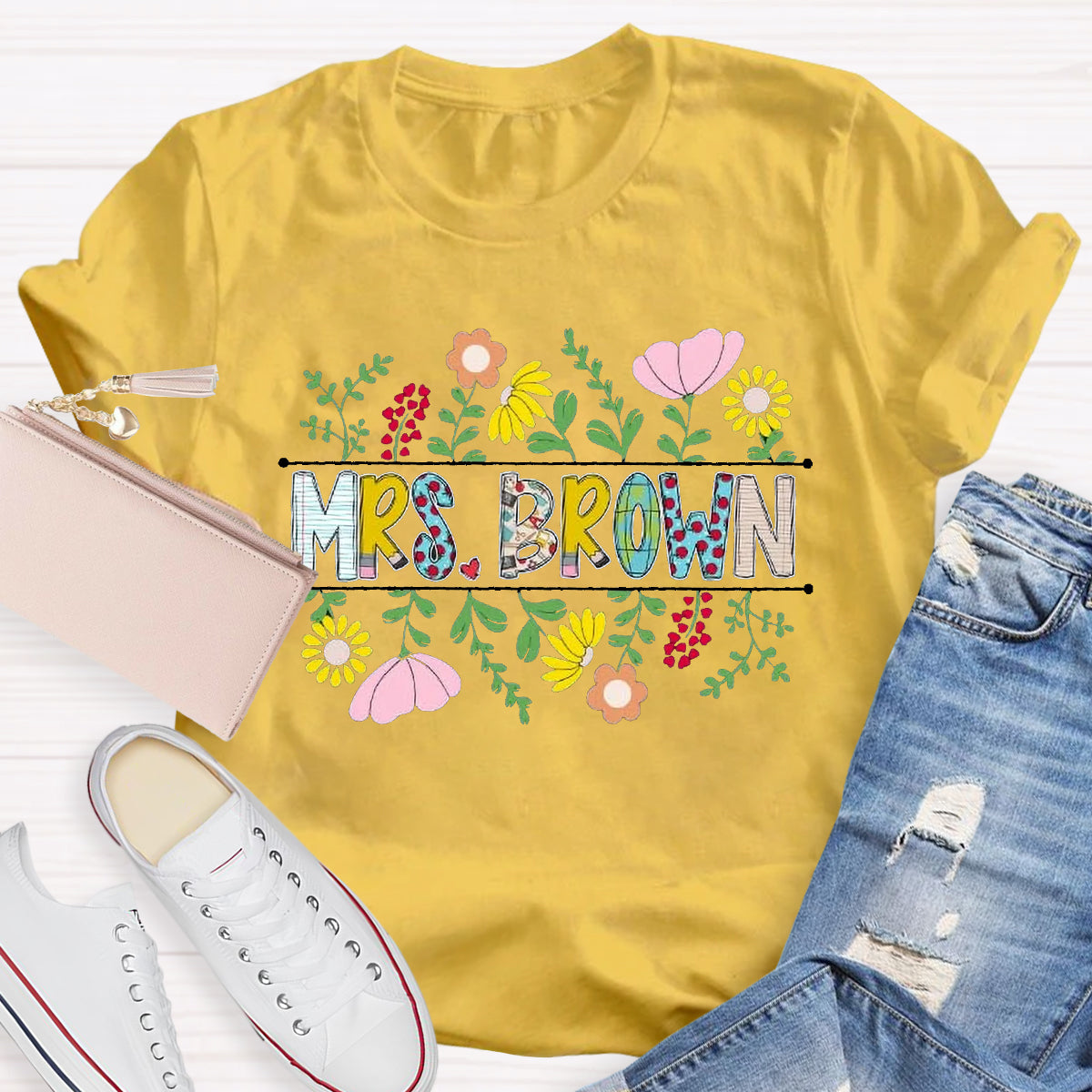 Personalized Name Vintage Floral Mrs.Brown T-Shirt