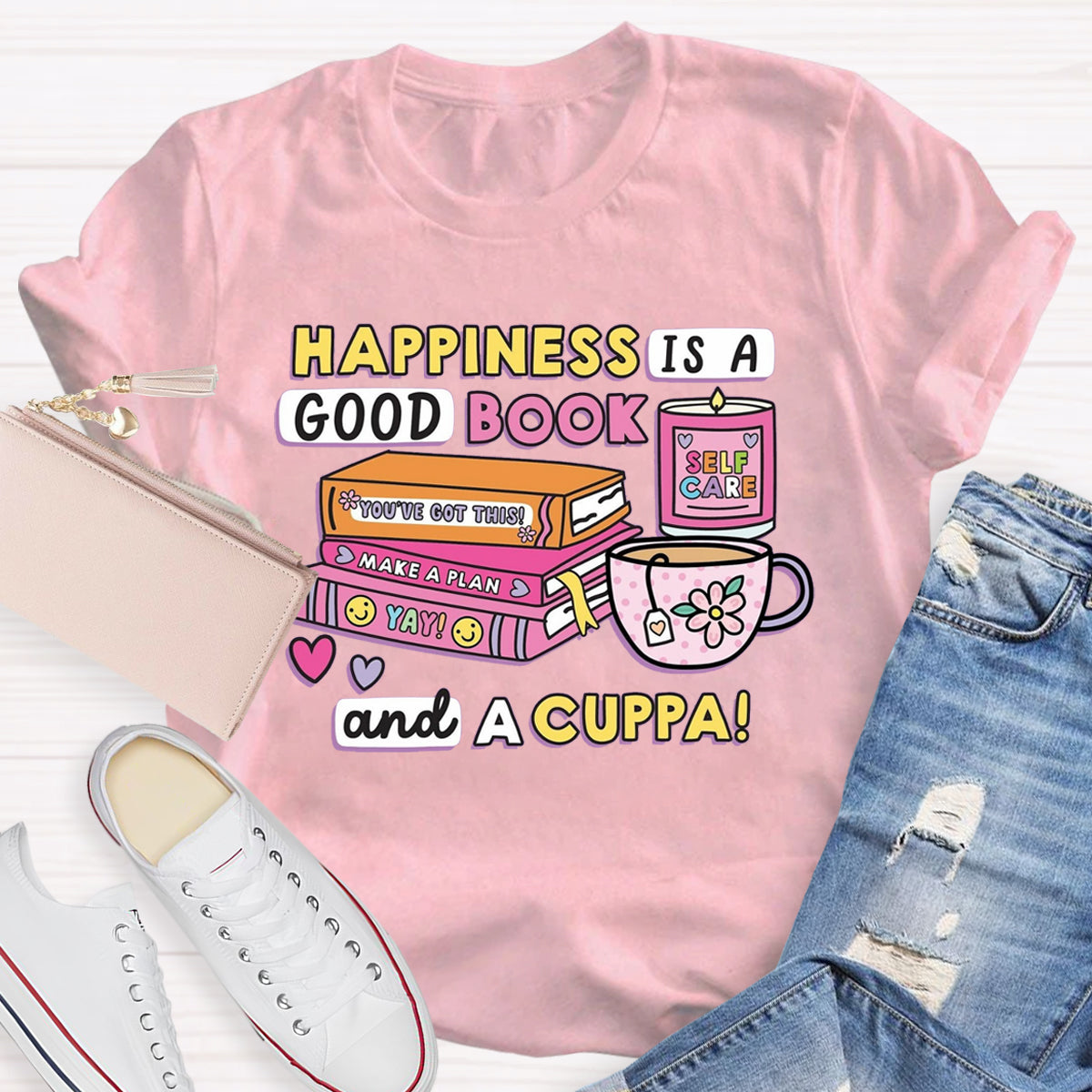 Happiness Is A Good Book And A Cuppa T-Shirt