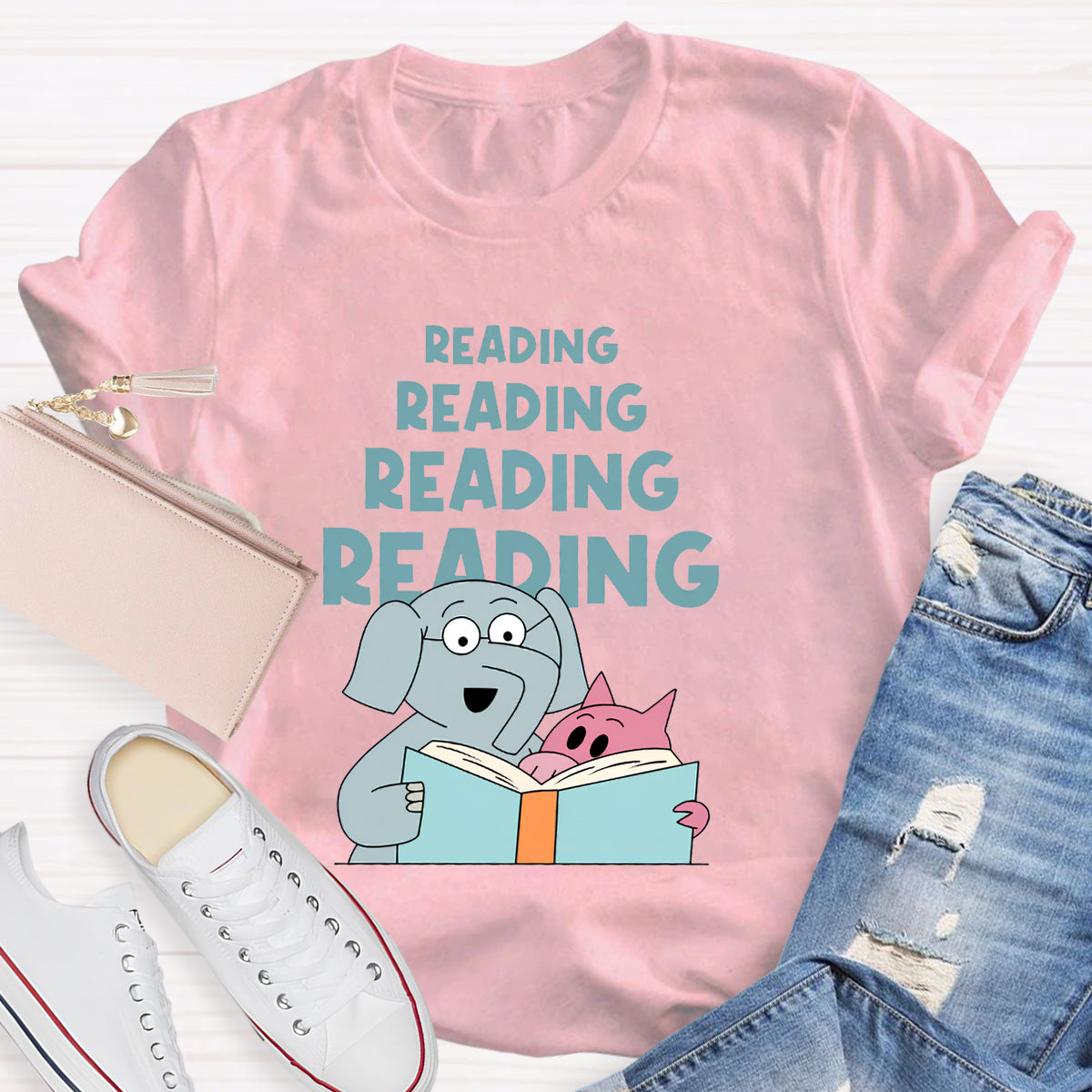 Reading Reading Reading Elephant Teacher T-Shirt