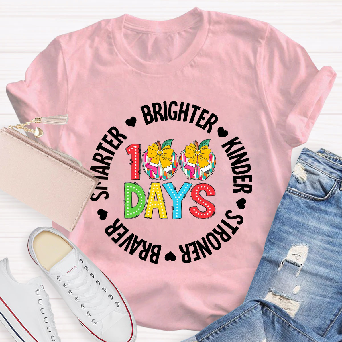 100 Days Brighter Kinder Teacher T-Shirt