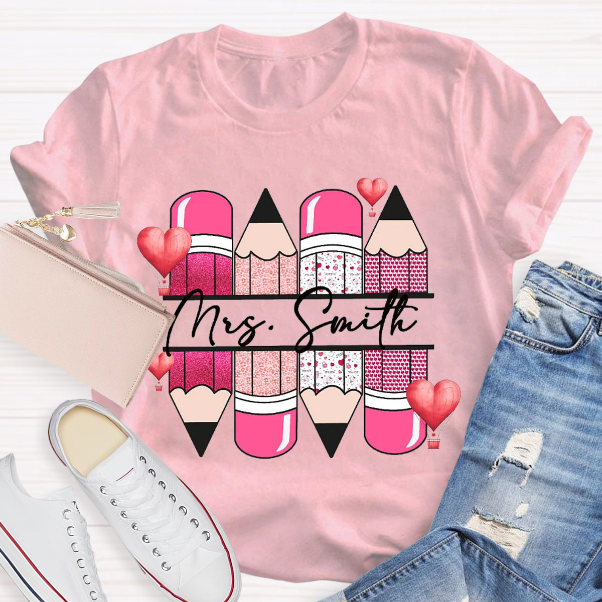 Personalized Name Pink Pencil Hot Air Balloon T-Shirt