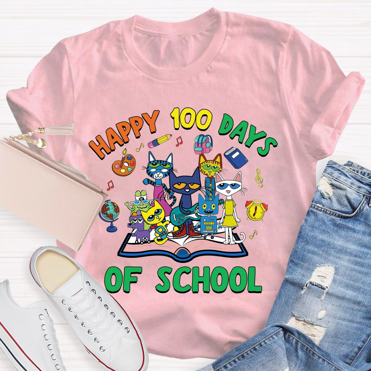 Happy 100 Days of School Children Books Teacher T-Shirt