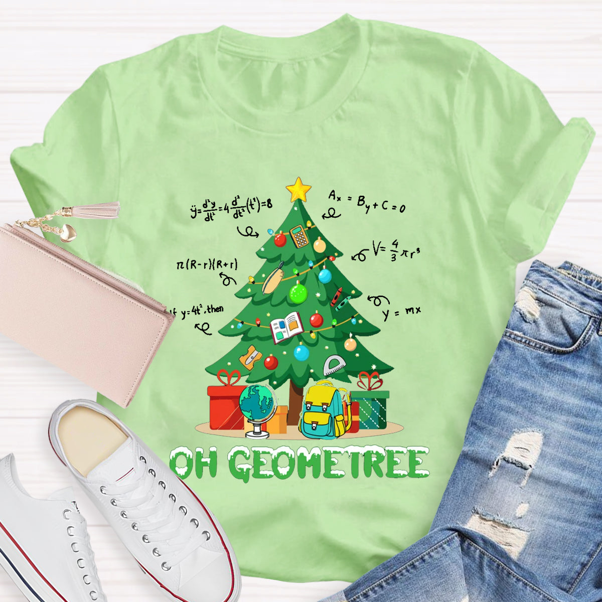 Oh Geometree Funny Math Xmas Teacher T-Shirt