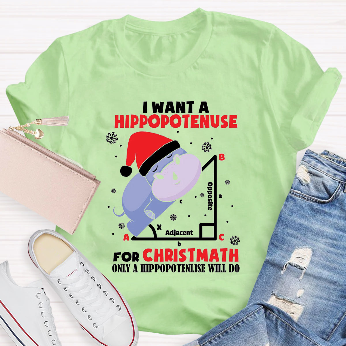 I Want A Hippopotenuse For Christmas Teacher T-Shirt