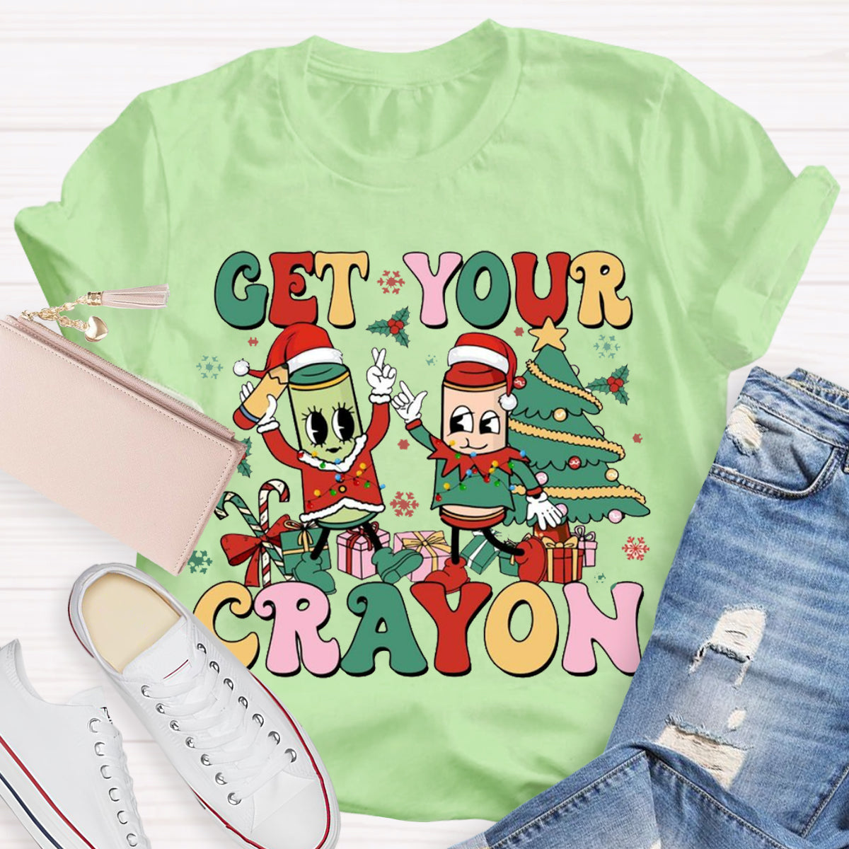 Christmas Get Your Crayon Art Teacher  T-Shirt