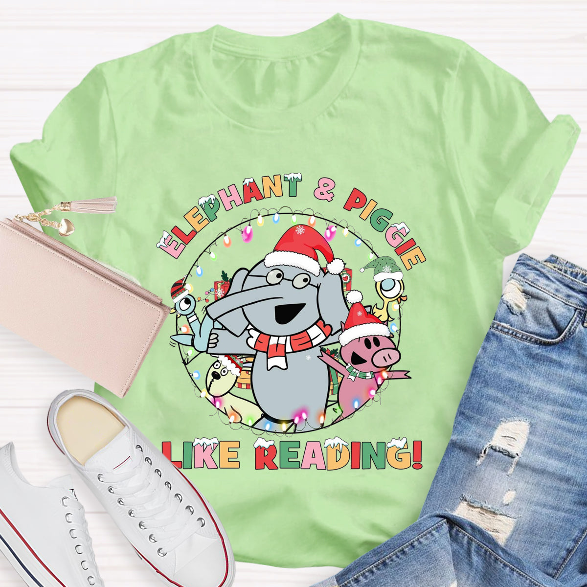 Elephant & Piggie Like Reading Christmas T-Shirt