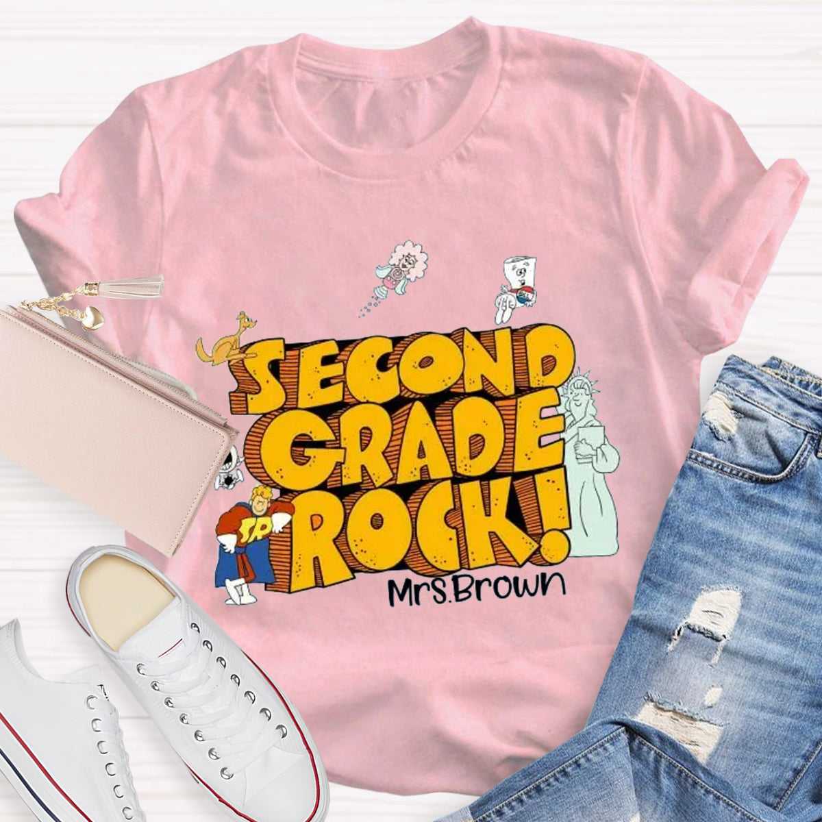 Personalized Grade And Name Rock Teacher T-Shirt