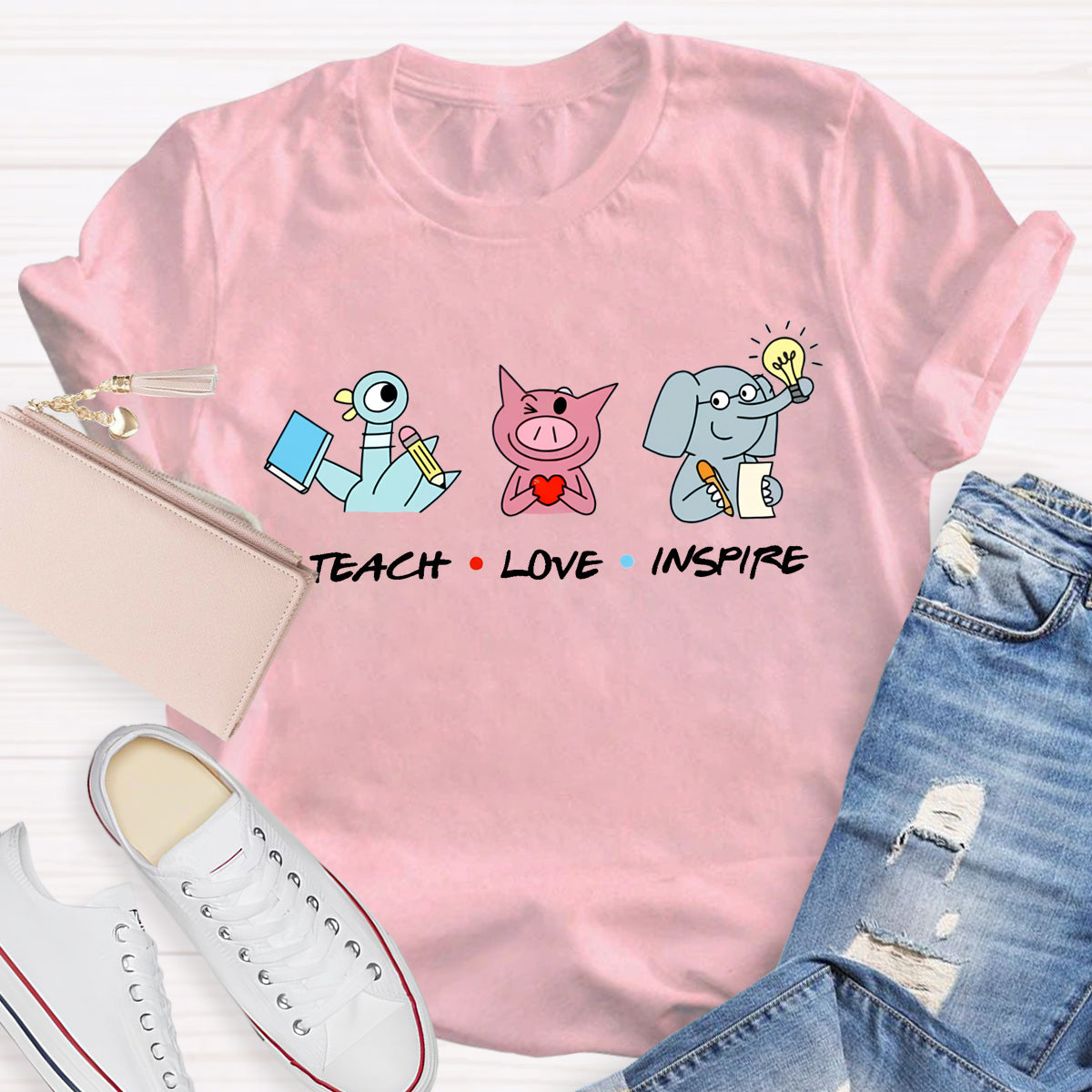 Teach Love Inspire Elephant And Piggie Teacher T-Shirt