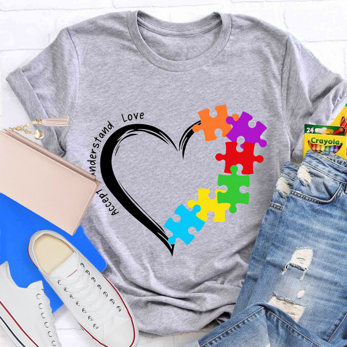 Accept Understand Love Heart Autism Teacher T-Shirt