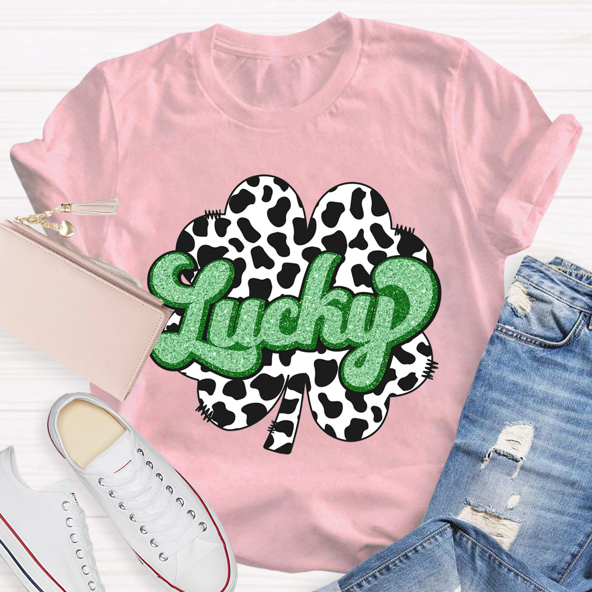 Milk pattern Shamrock LuckyTeacher T-Shirt