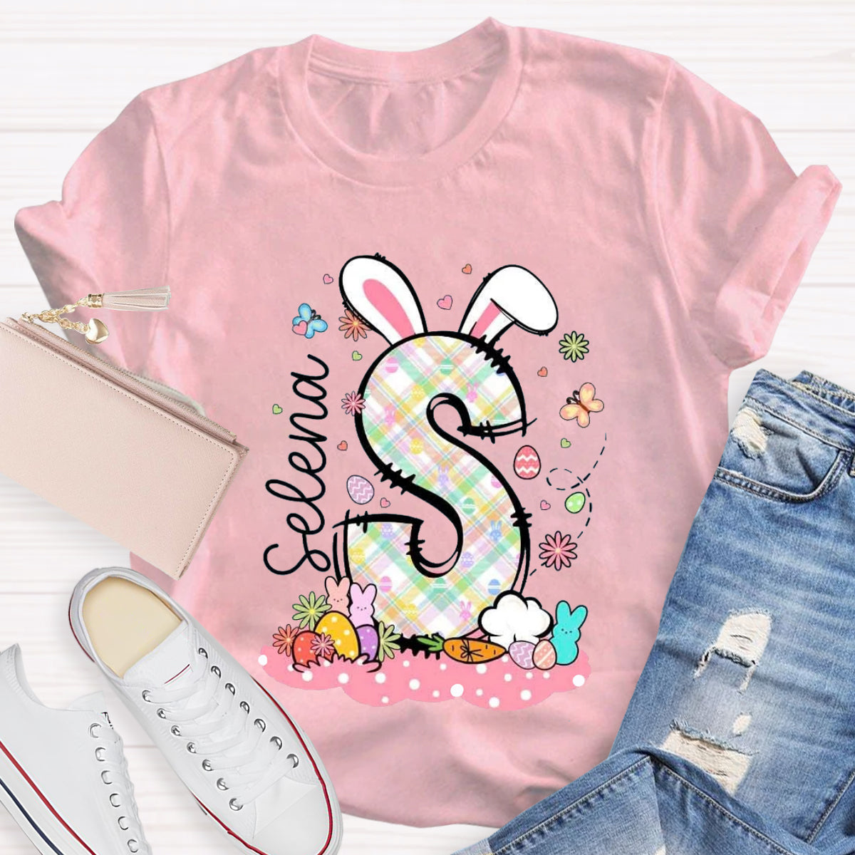 Personalized Name Bunny Ears Letters T-Shirt