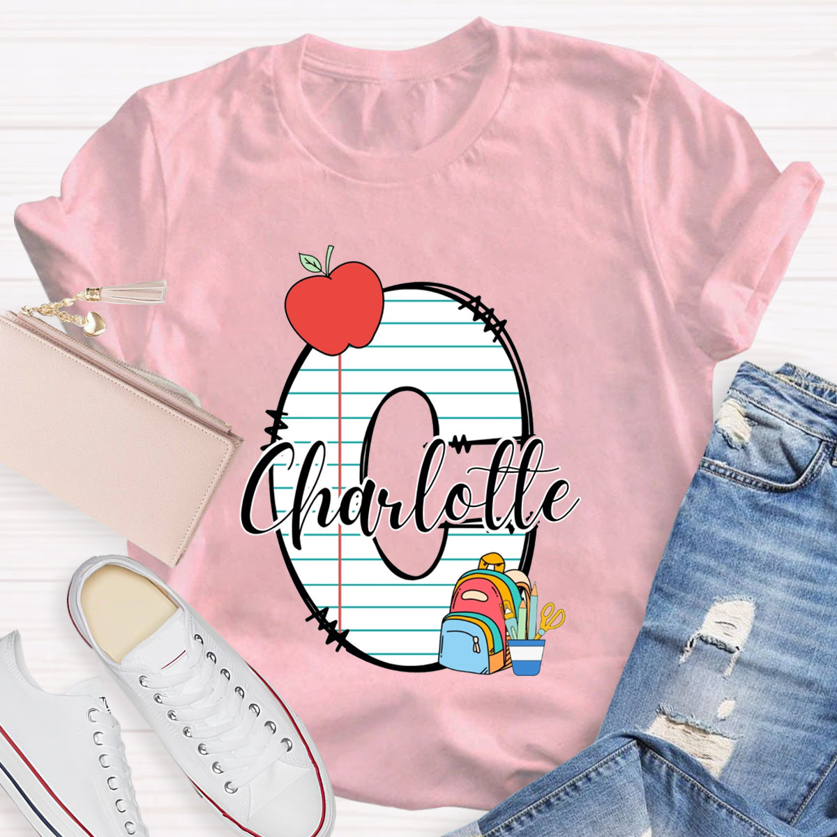 Personalized Name Apple Check Letter T-Shirt