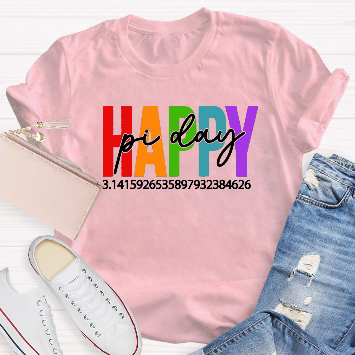 Happy Pi Day Colorful Letter Teacher T-Shirt