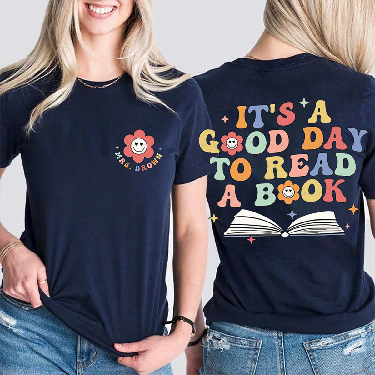 Personalized Name It's A Good Day To Read A Book Double Printed T-shirt