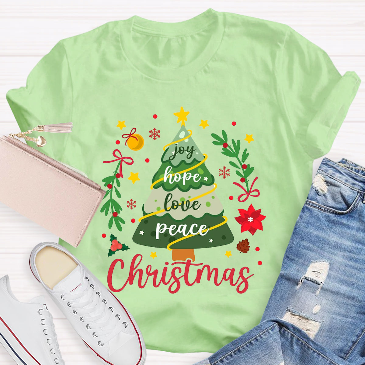 Christmas Tree Joy Hope Love Peace T-Shirt