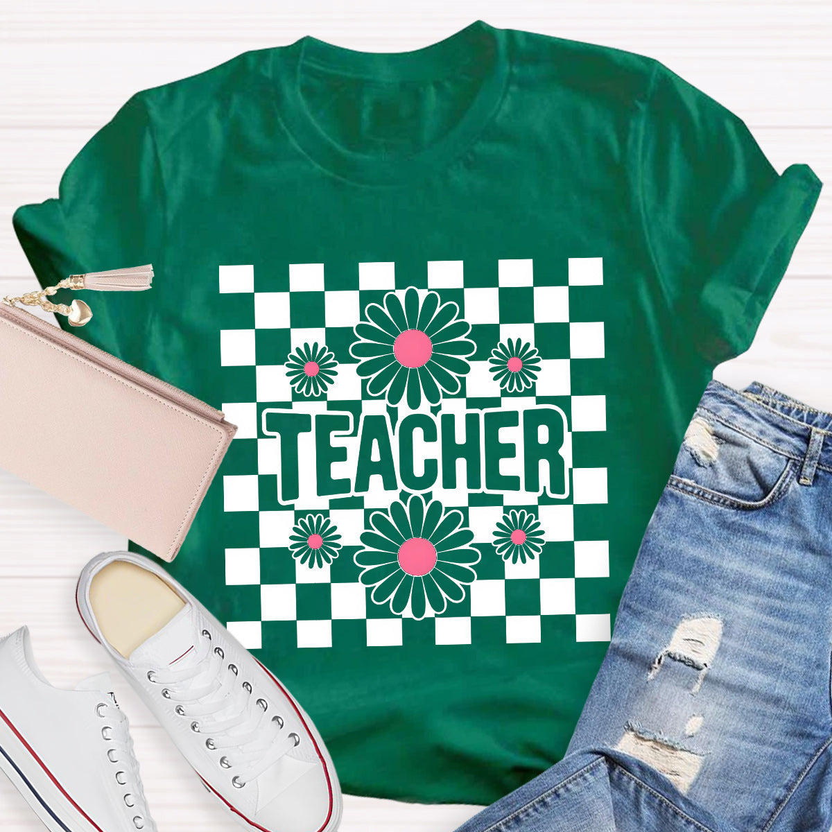 Teacher Black Flowers Teacher T-Shirt