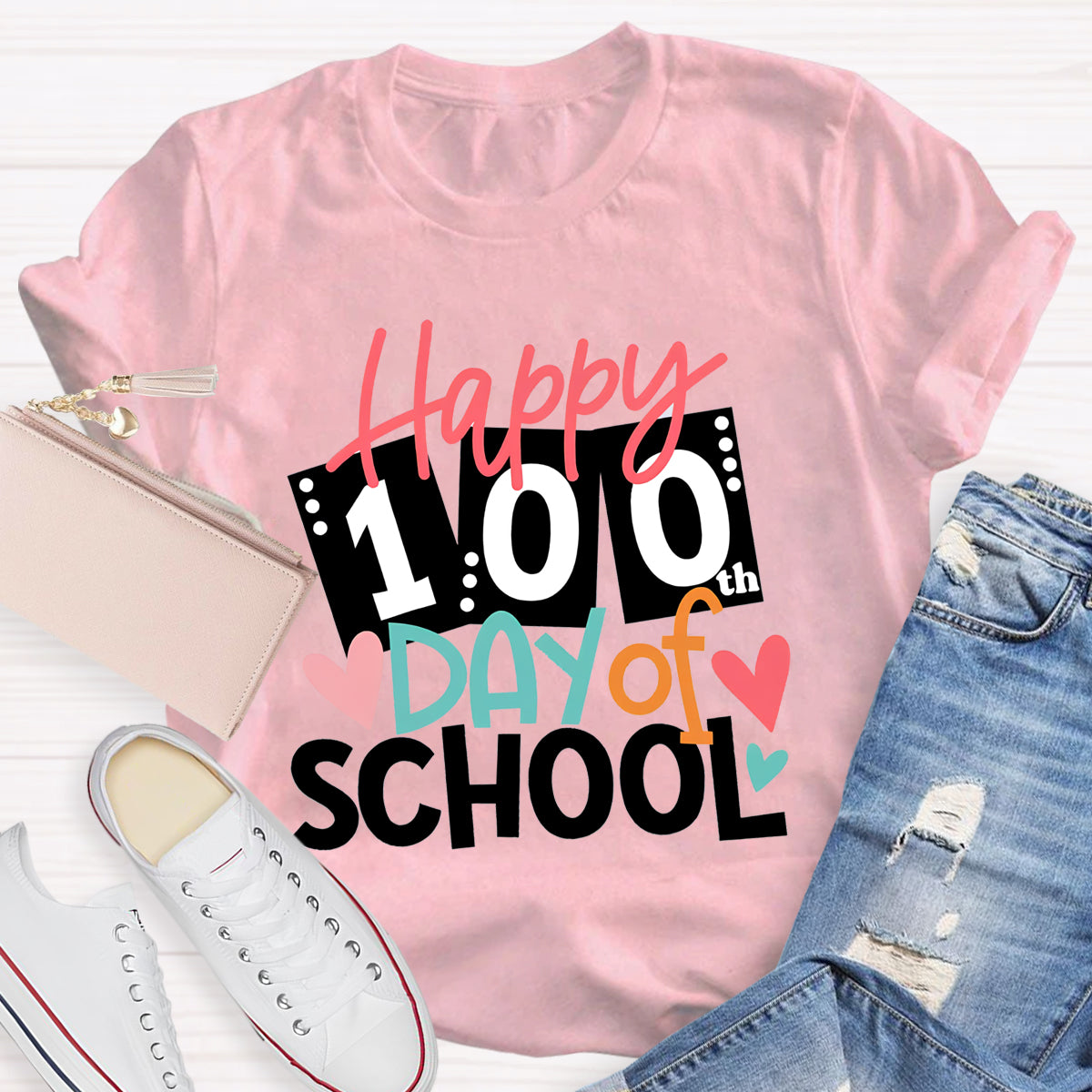 Happy 100th Days Of School Card Teacher T-Shirt