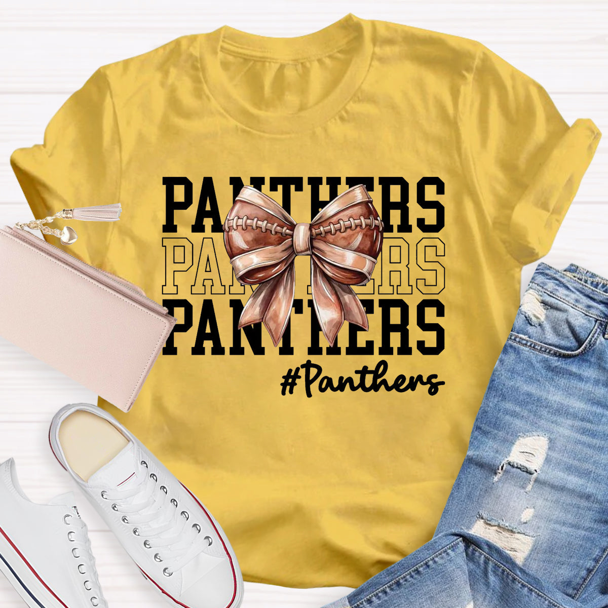 Cheer Mascot  Panthers Bow T-Shirt