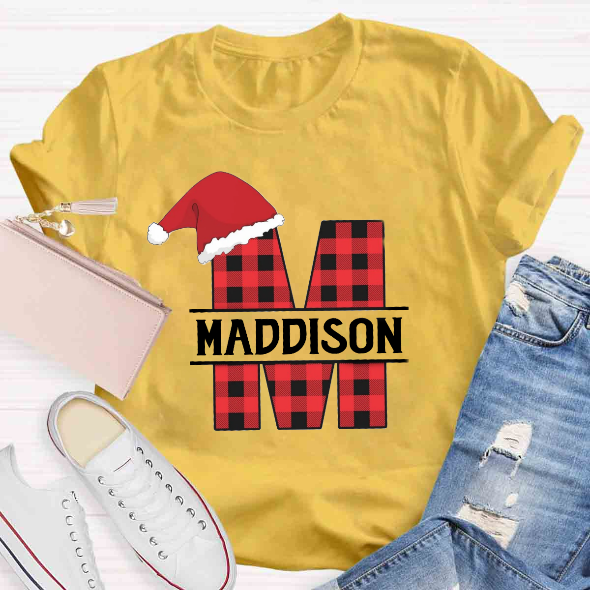 Personalized Name Plaid Christmas Name T-Shirt