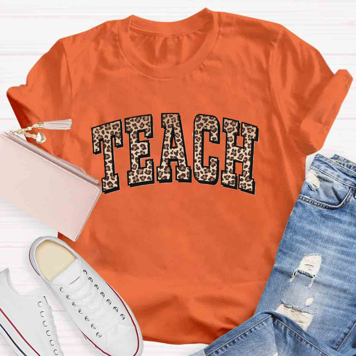 Leopard Teach Print  T-Shirt