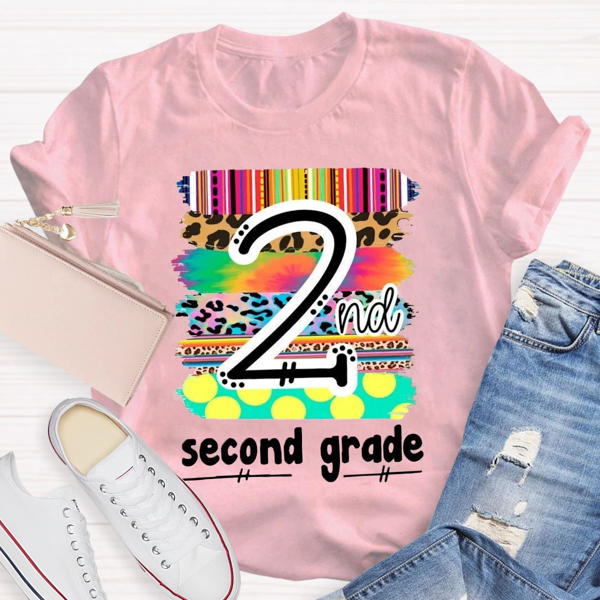 Personalized Grade Brilliant Colors Teacher T-shirt