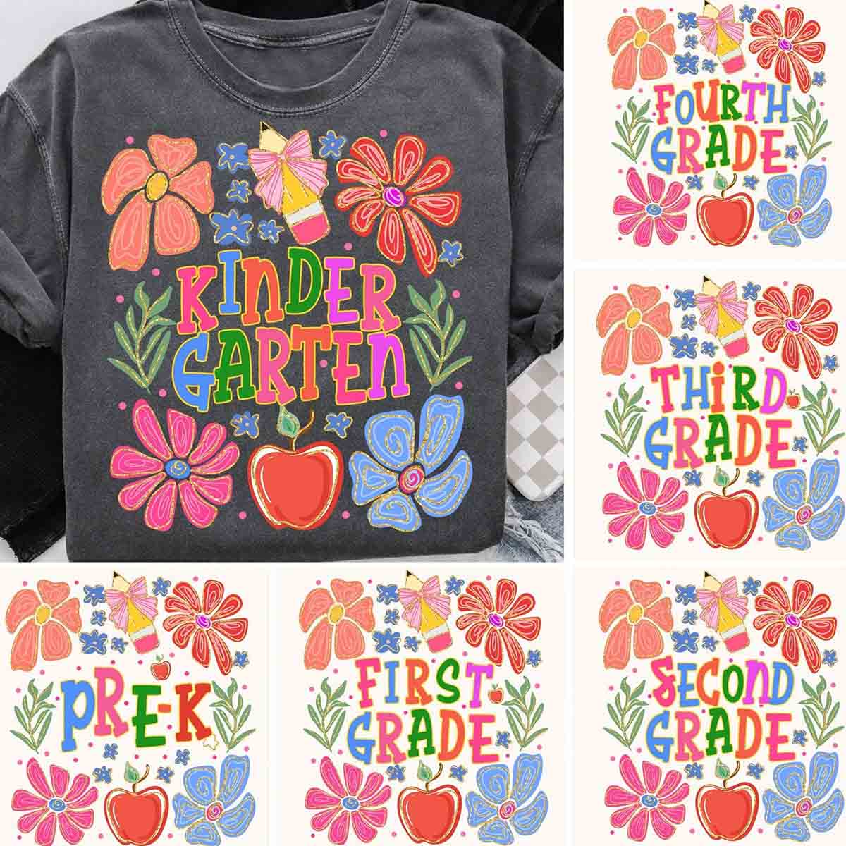 Personalized Grade Flowers And Grass Pencils T-shirt