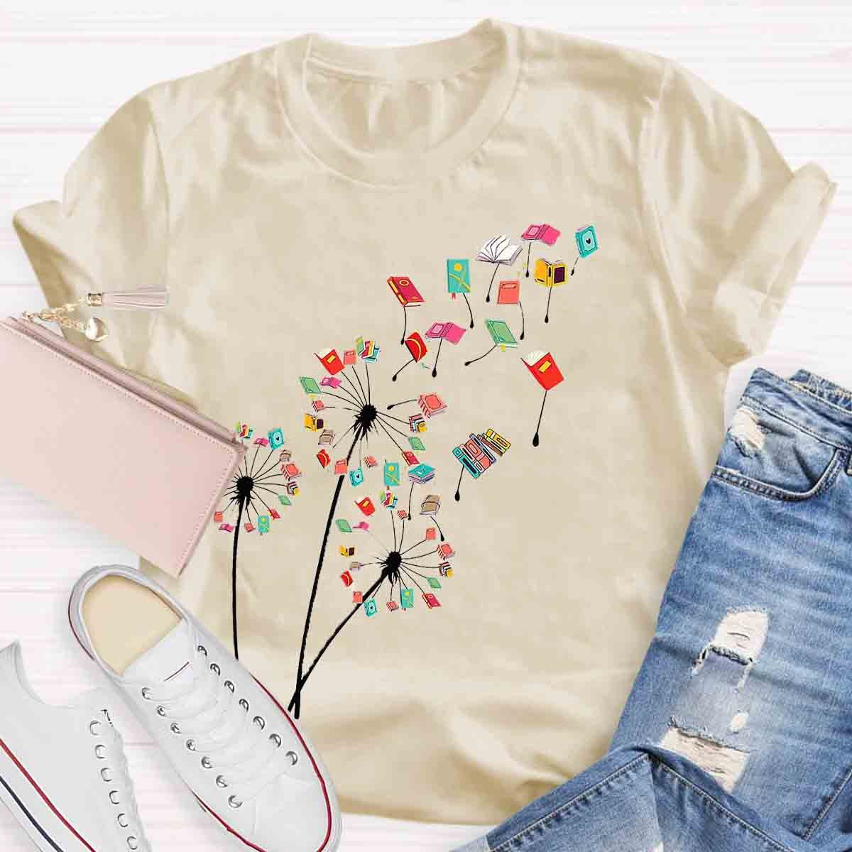 Dandelion Books Reading Lover Casual Print T-shirt