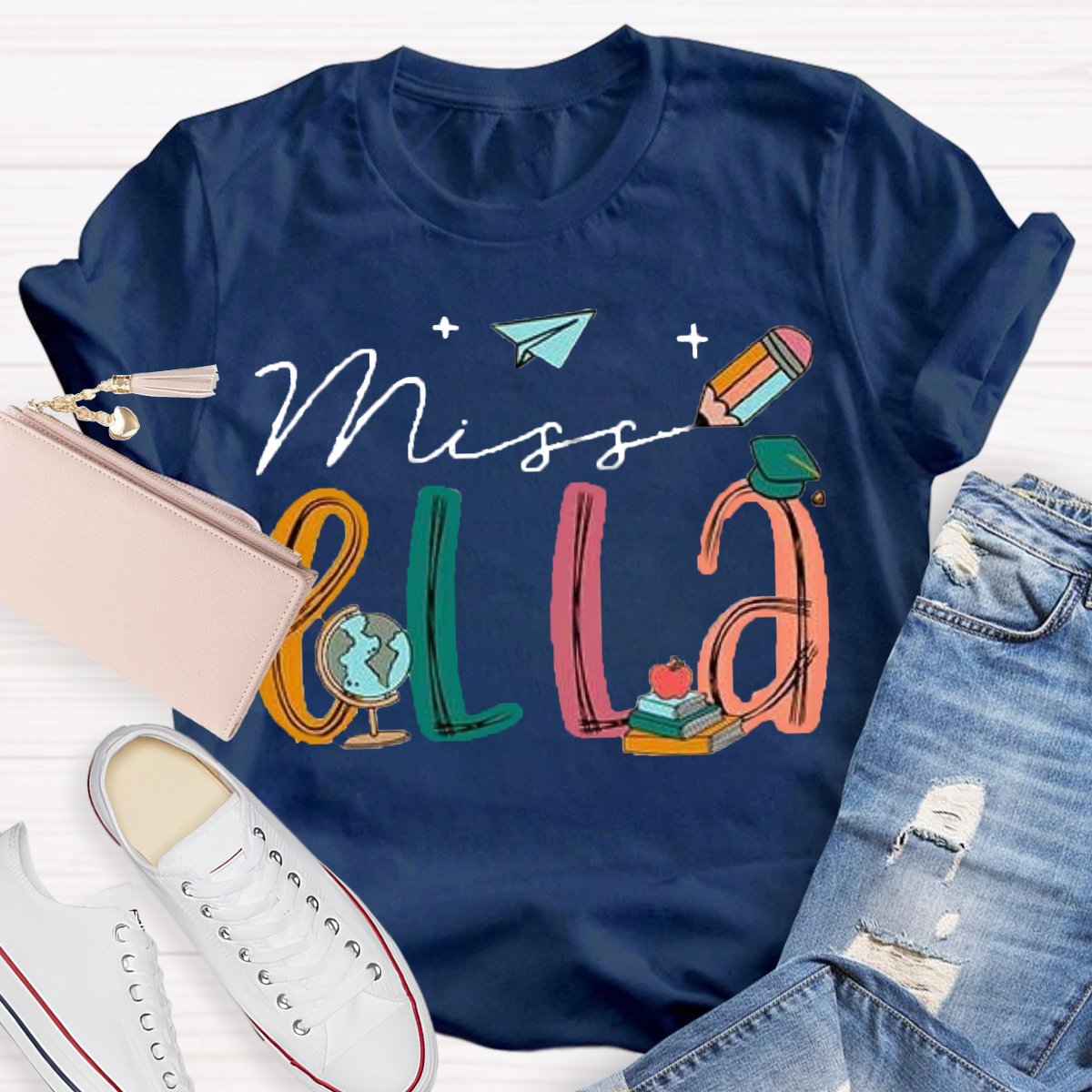 Personalized Name Earth Pencil Design Custom Teacher Shirt