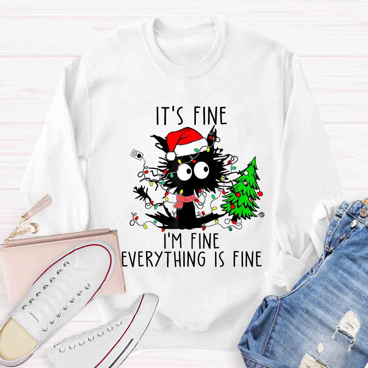 It's Fine I'm Fine Everything Is Fine Christmas Cat Sweatshirt