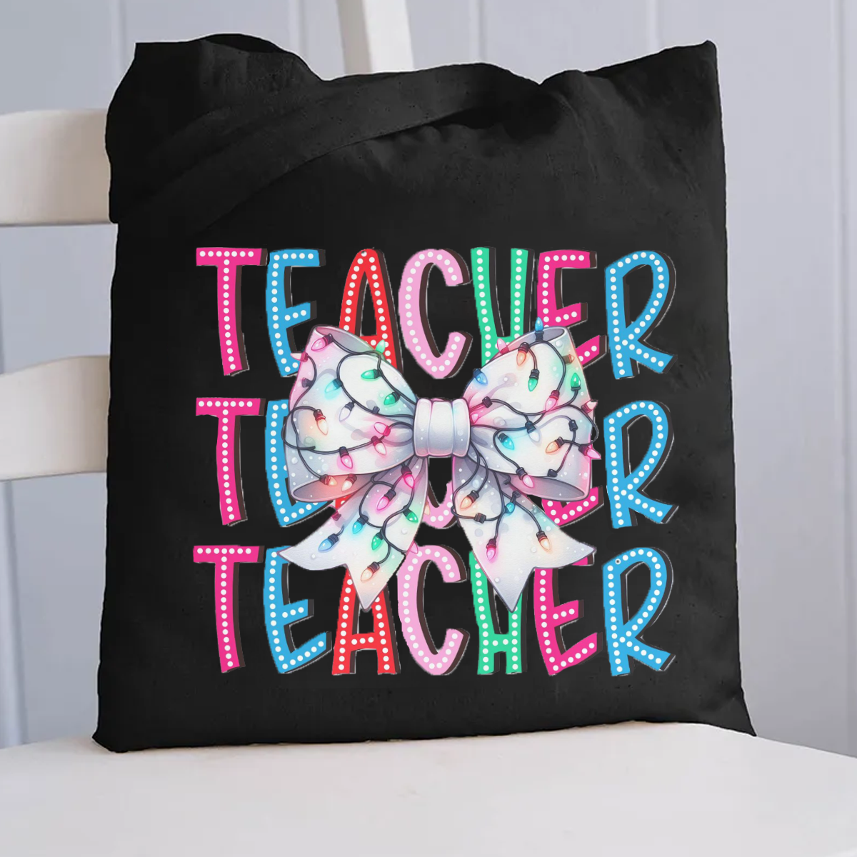 Christams Teacher Bow Canvas Tote Bag