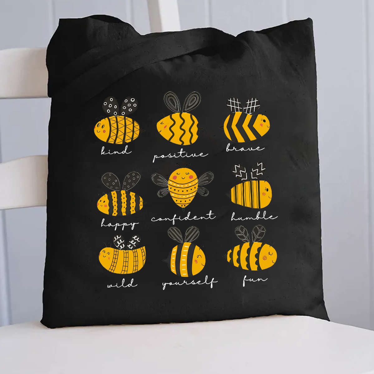 Bee Kind Positive Brave Happy Confident Humble Teacher Canvas Tote Bag