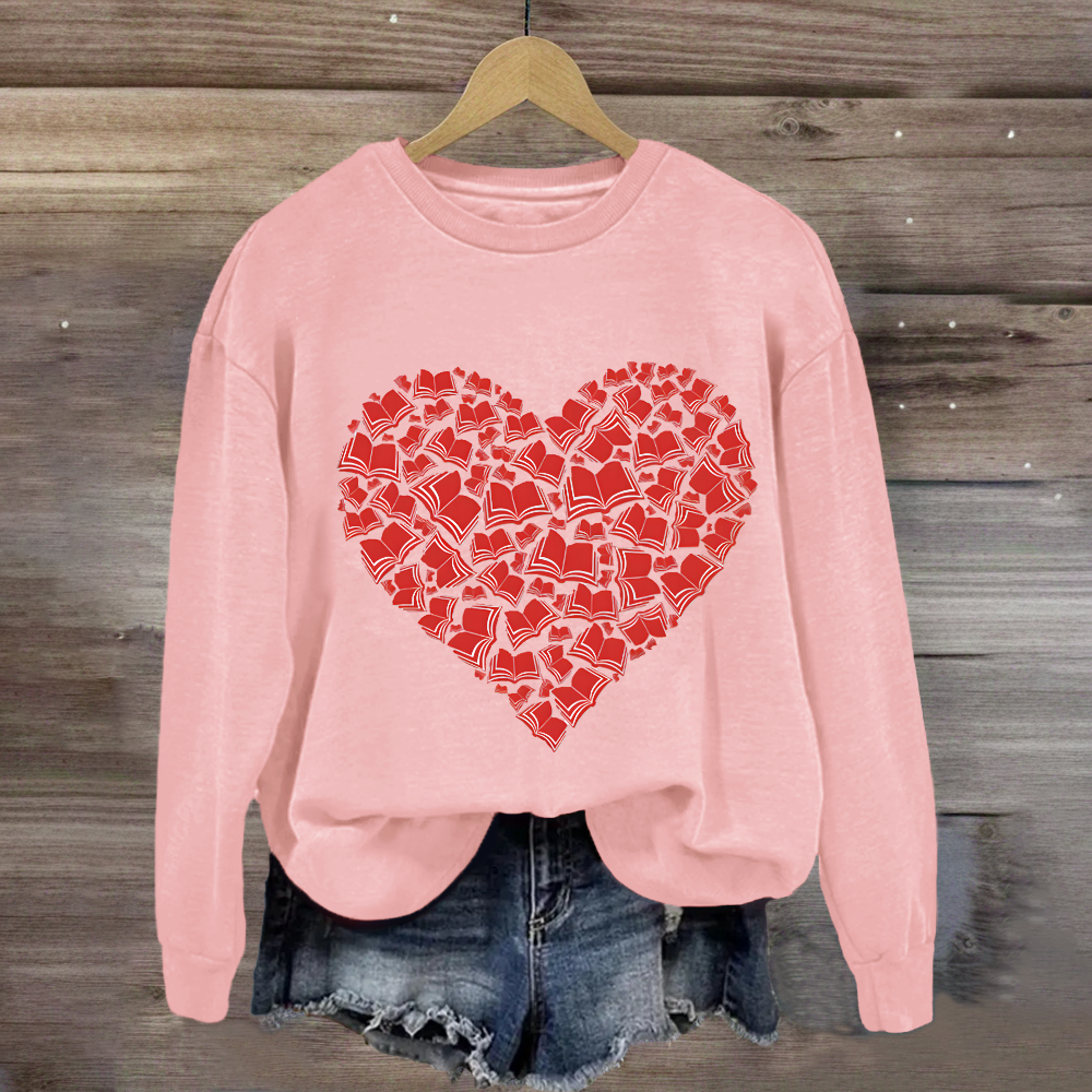 Love Books Valentine Heart Teacher Sweatshirt