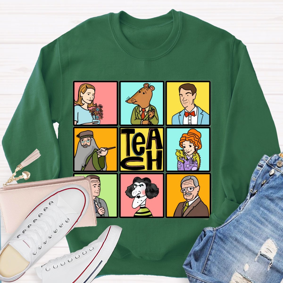 Book Characters Reading Teacher Sweatshirt