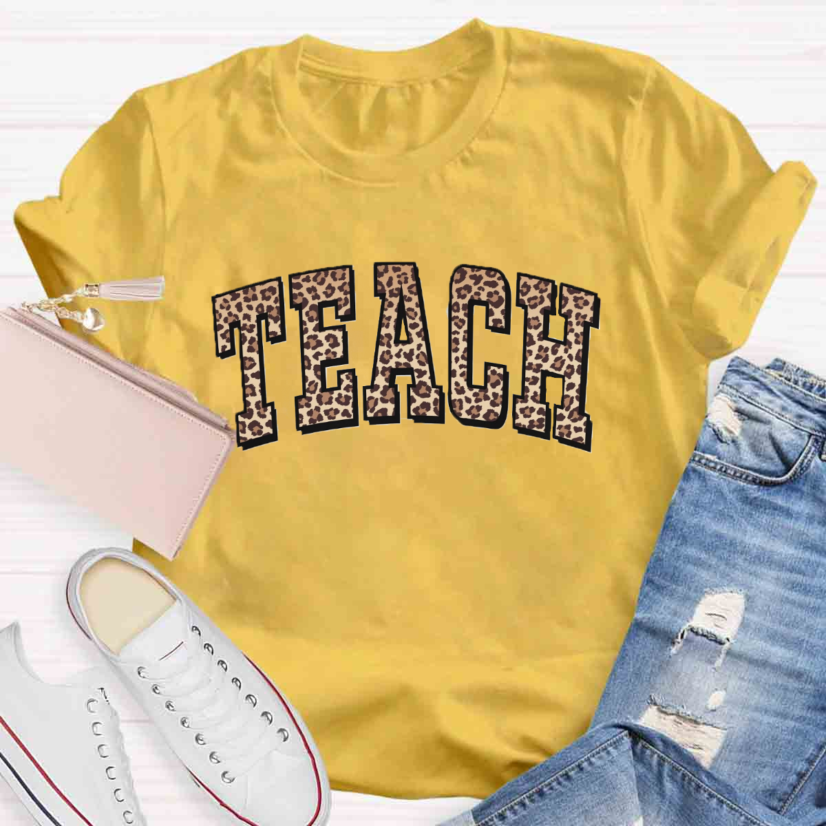 Leopard Teach Print  T-Shirt