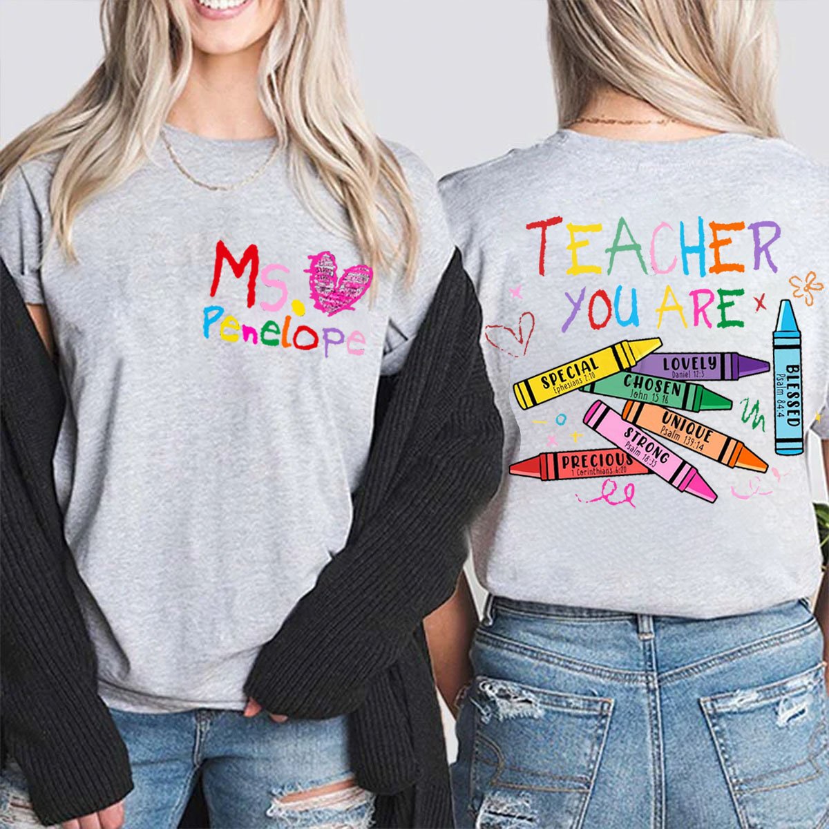 Personalized Name Bible You Are Teacher Double Print T-shirt