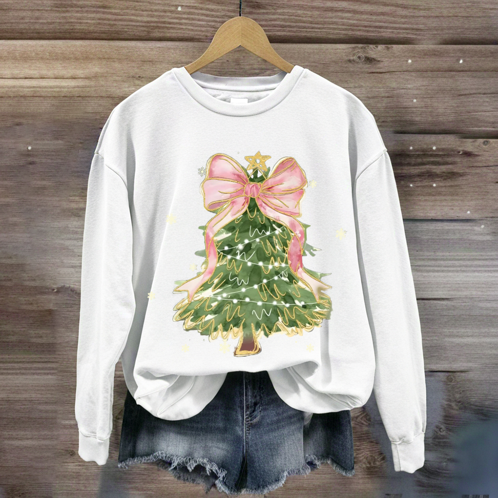 Christmas Tree With Pink Bow Sweatshirt