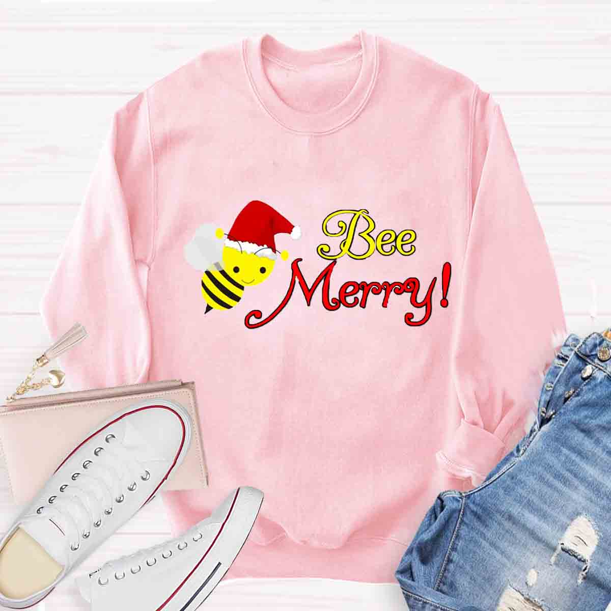 Christams Bee Happy Teacher Sweatshirt