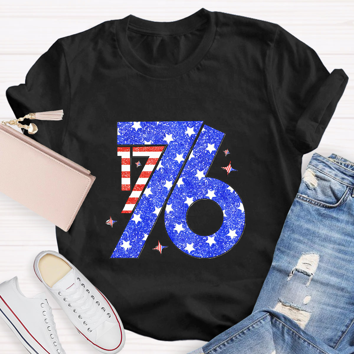 Blue Red White 1776 Teacher T-Shirt